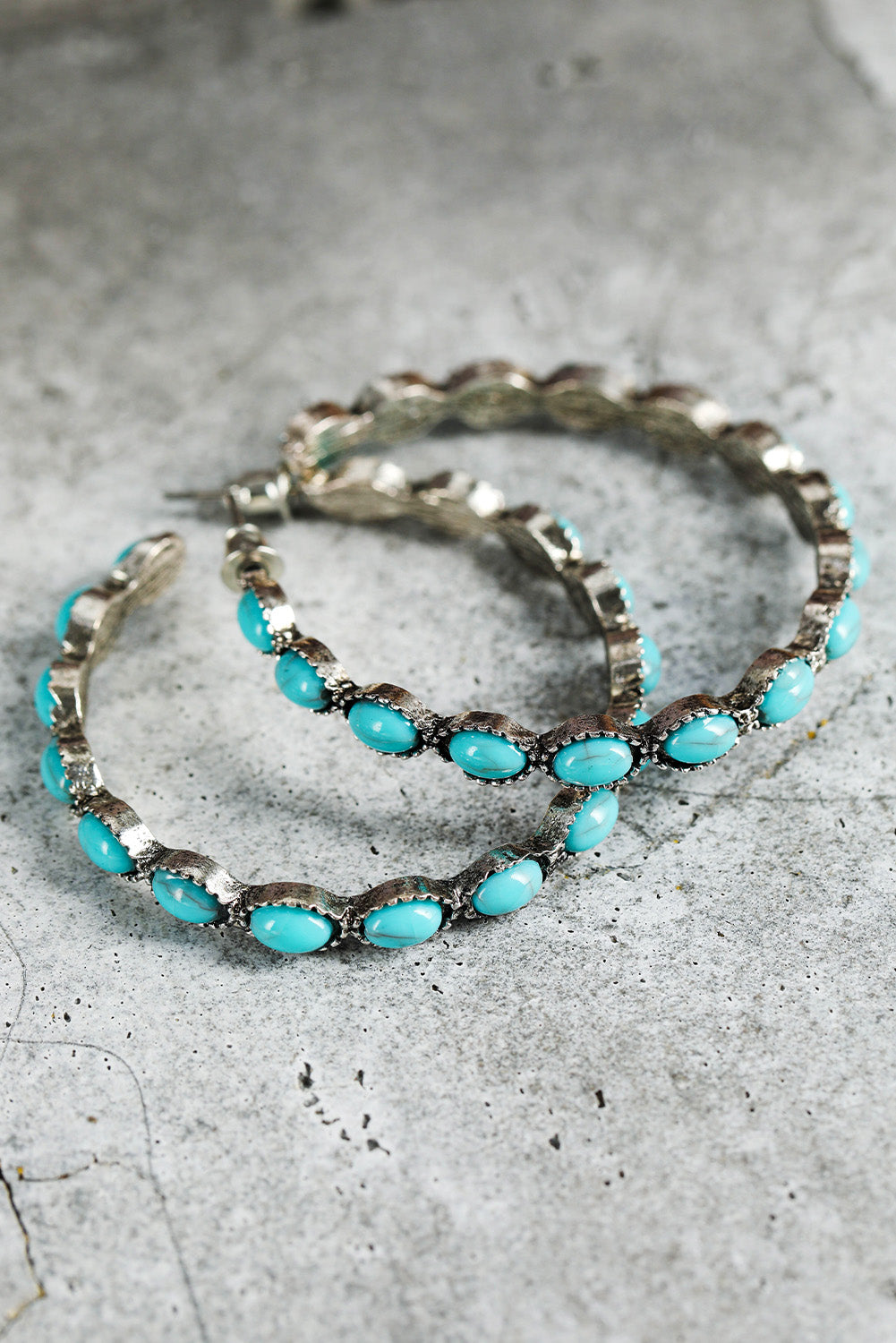 Black Turquoise Big Circle C Shaped Earrings