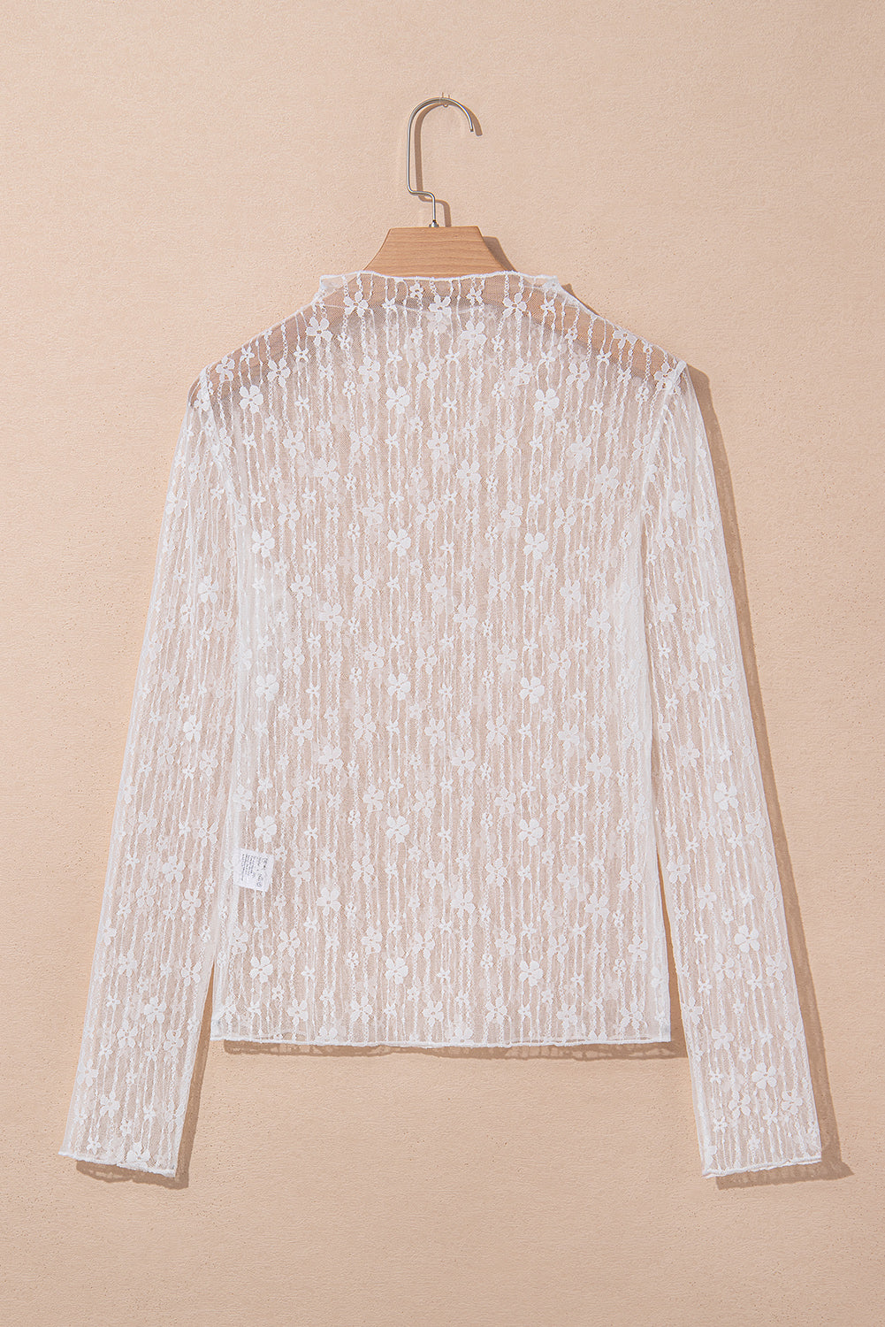 Black Sheer Floral Lace Long Sleeve Slim Fit Top