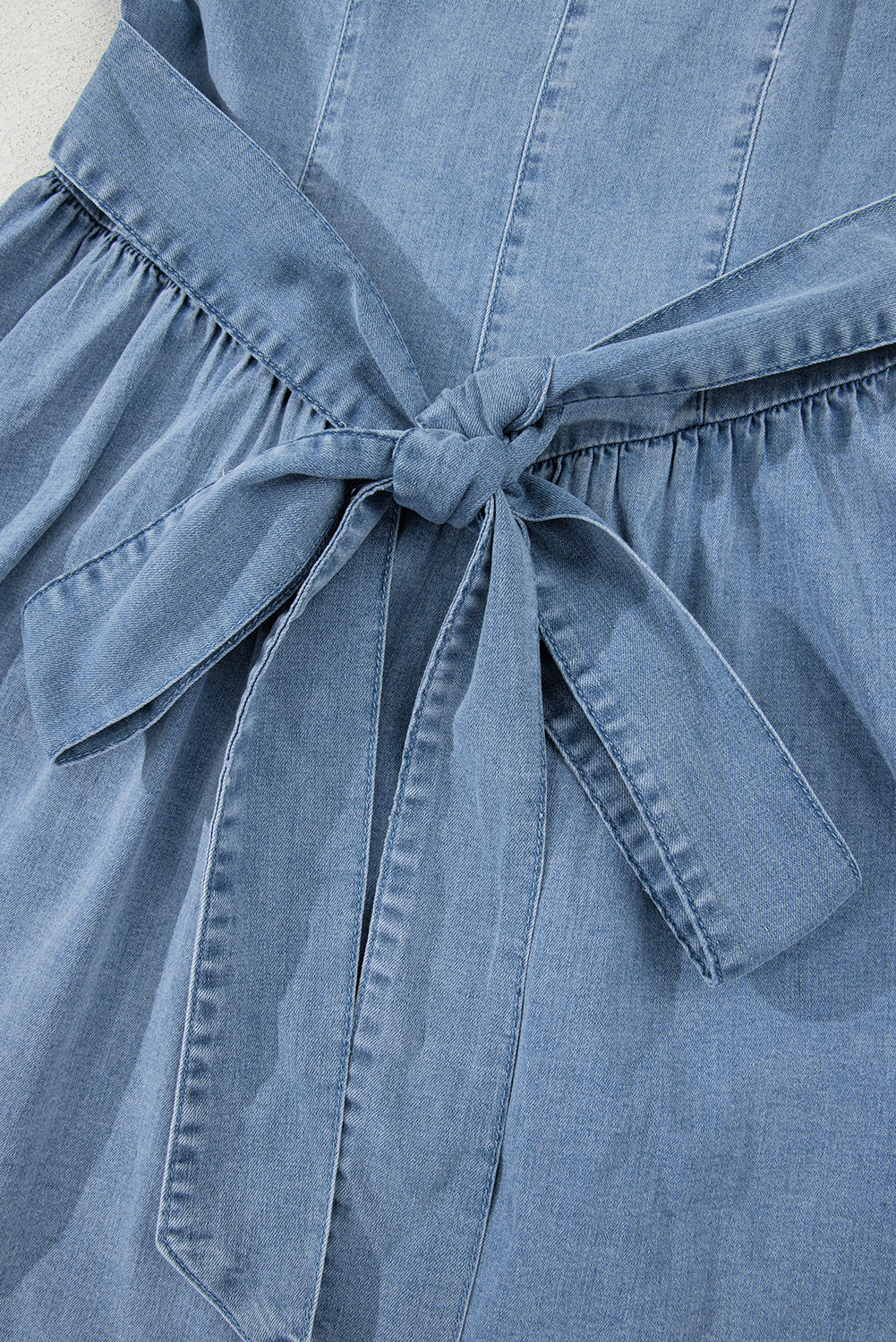 Sail Blue Bowknot A-line Sleeveless Denim Dress