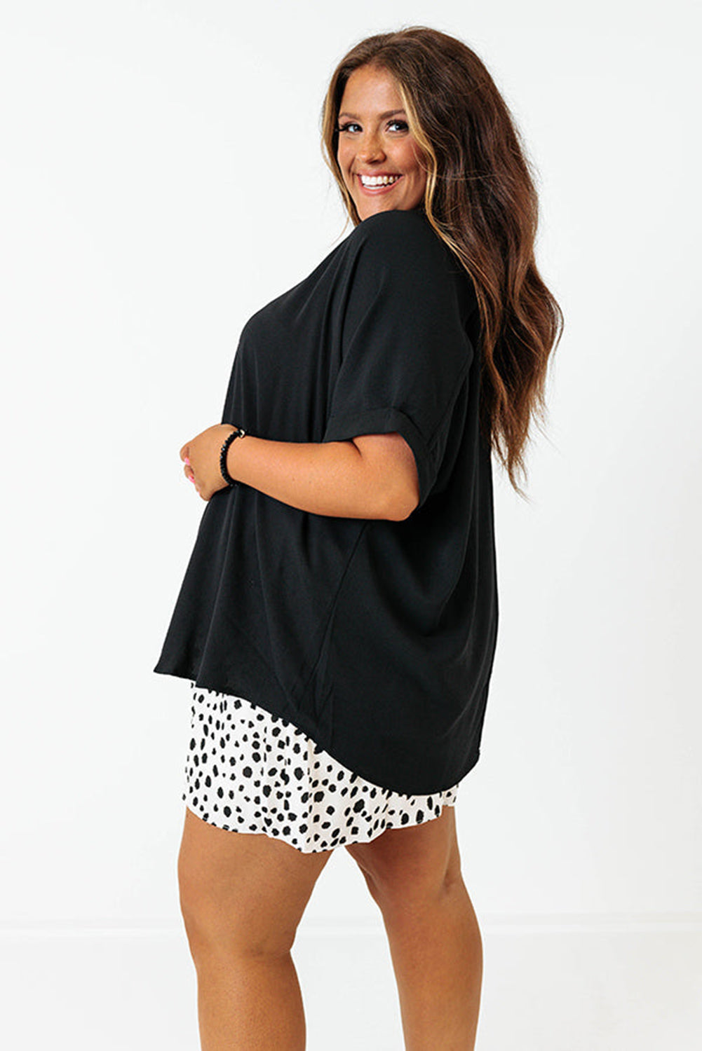 Black Seamed Back High Low Hem V Neck Plus Size Tee