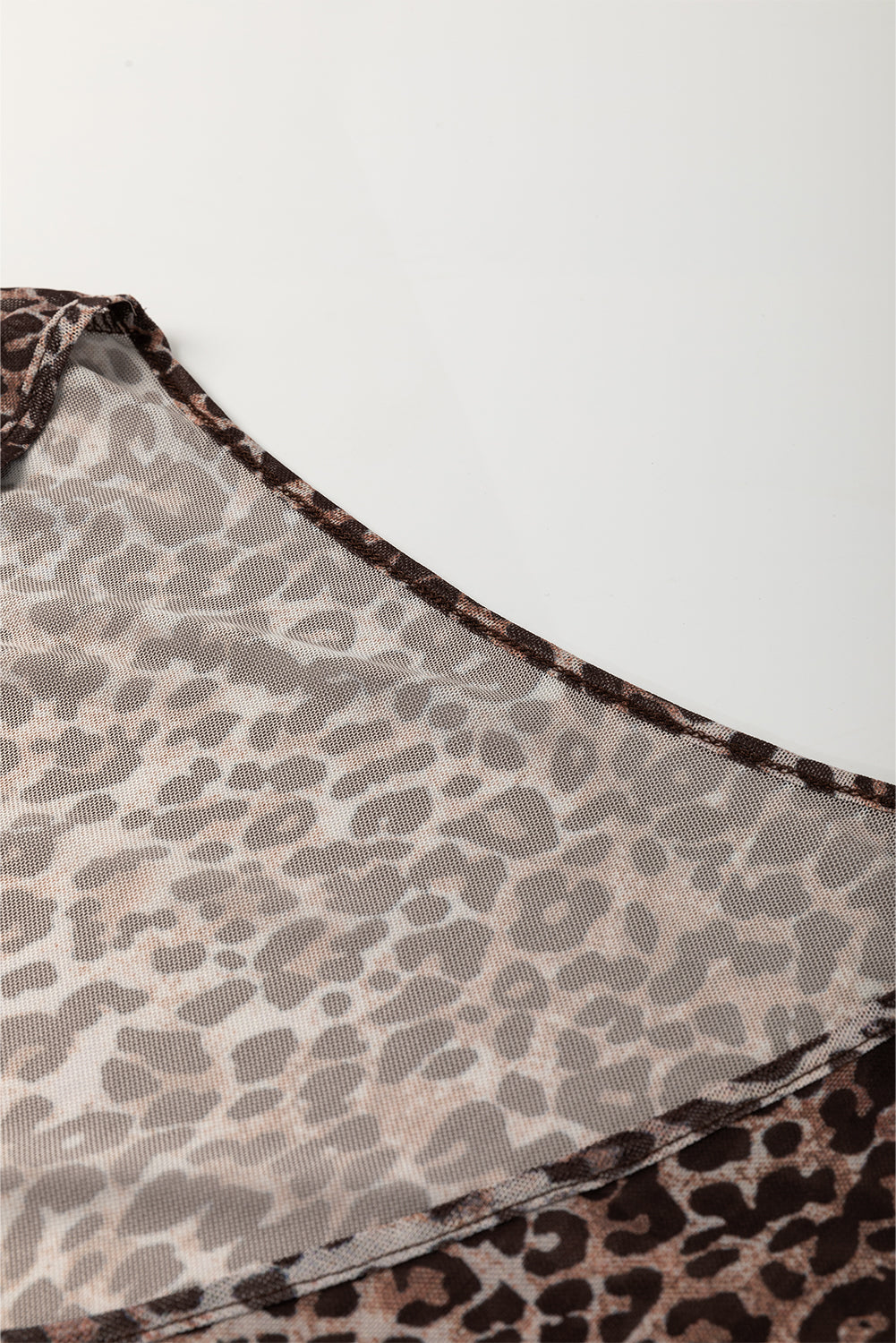 Multicolour Leopard Sheer Mesh Lace Up V Neck Long Sleeve Top