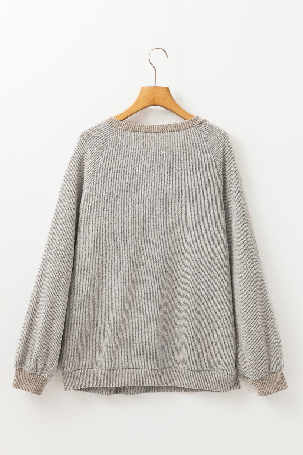 Black Contrast Ribbed Loose Fit Henley Top