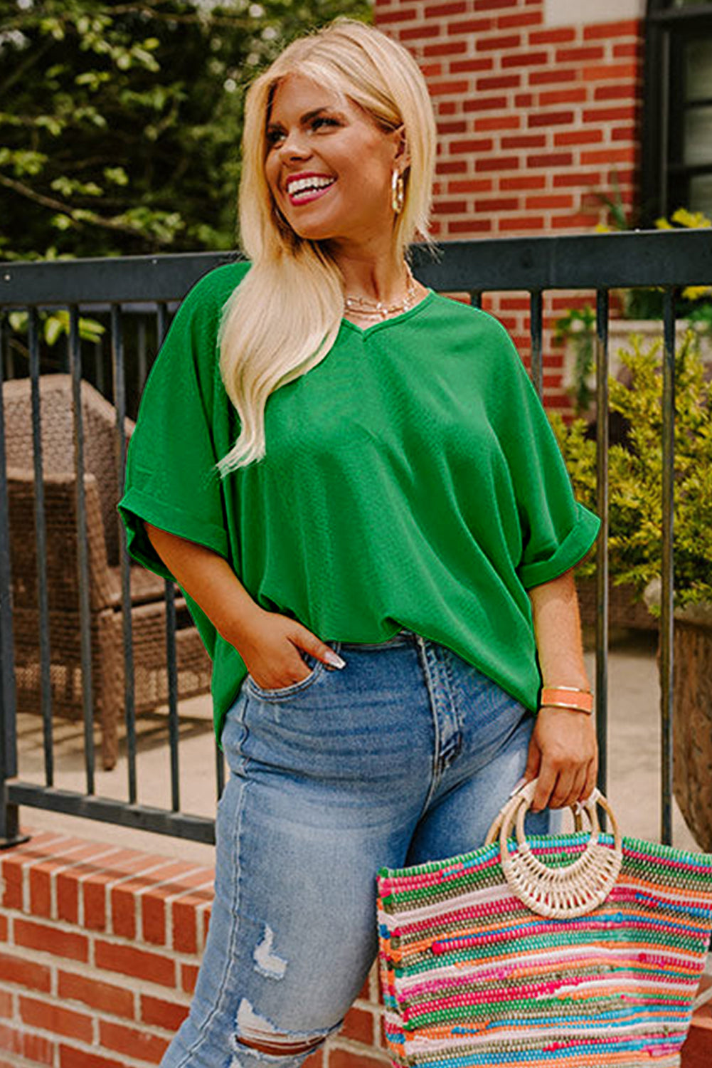 Black Seamed Back High Low Hem V Neck Plus Size Tee