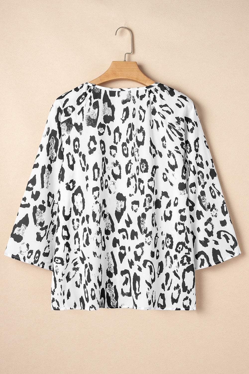 Black Leopard Print V Neck 3/4 Sleeve Blouse
