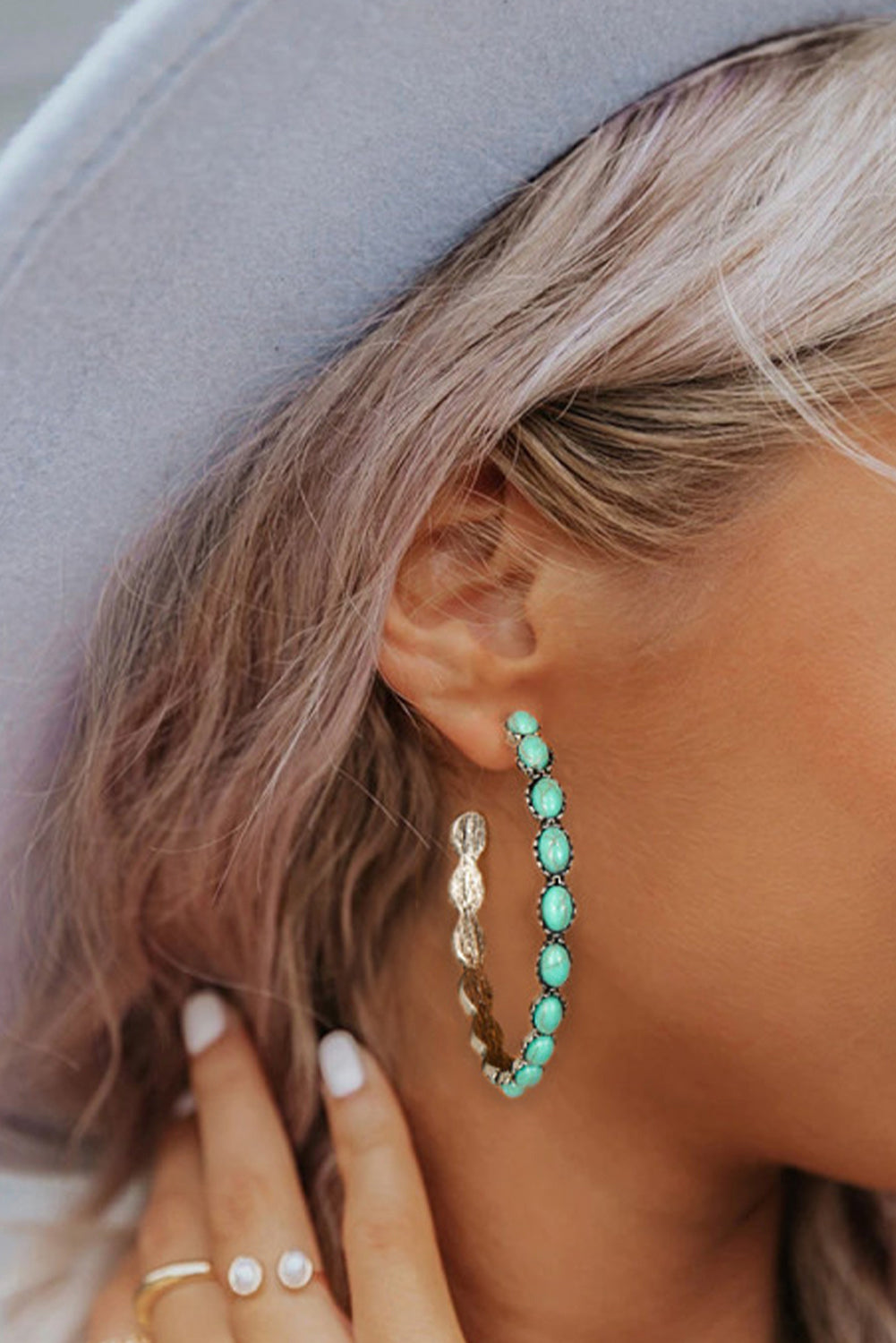 Black Turquoise Big Circle C Shaped Earrings