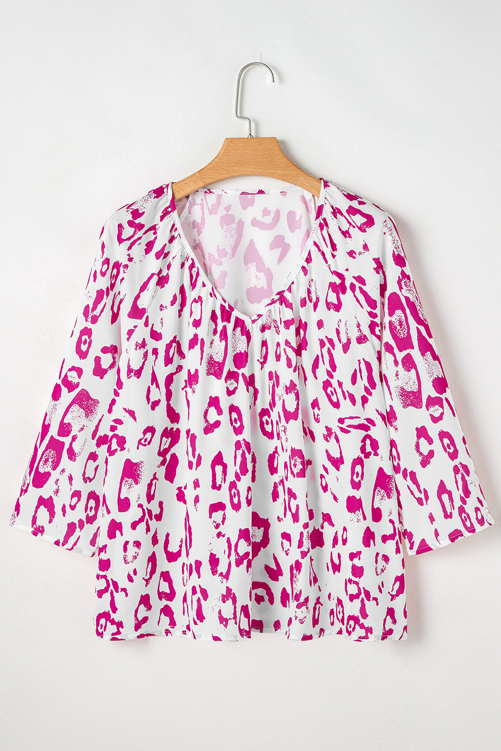 Black Leopard Print V Neck 3/4 Sleeve Blouse