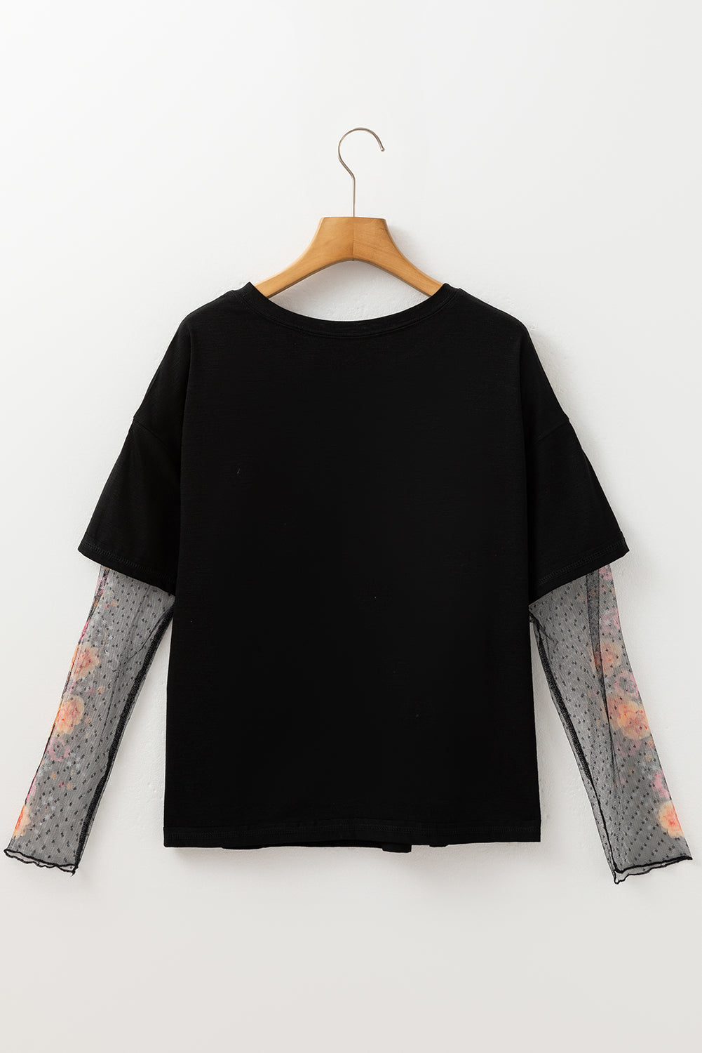 White Floral Mesh Patchwork Sleeve Fake Two-Piece Top