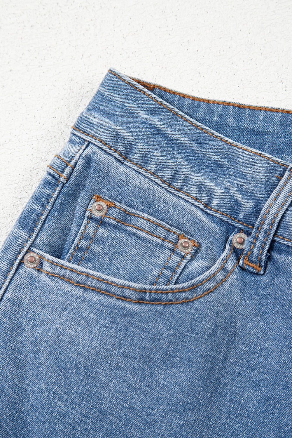 Sky Blue Mid Rise Asymmetrical Waist Wide Leg Jeans