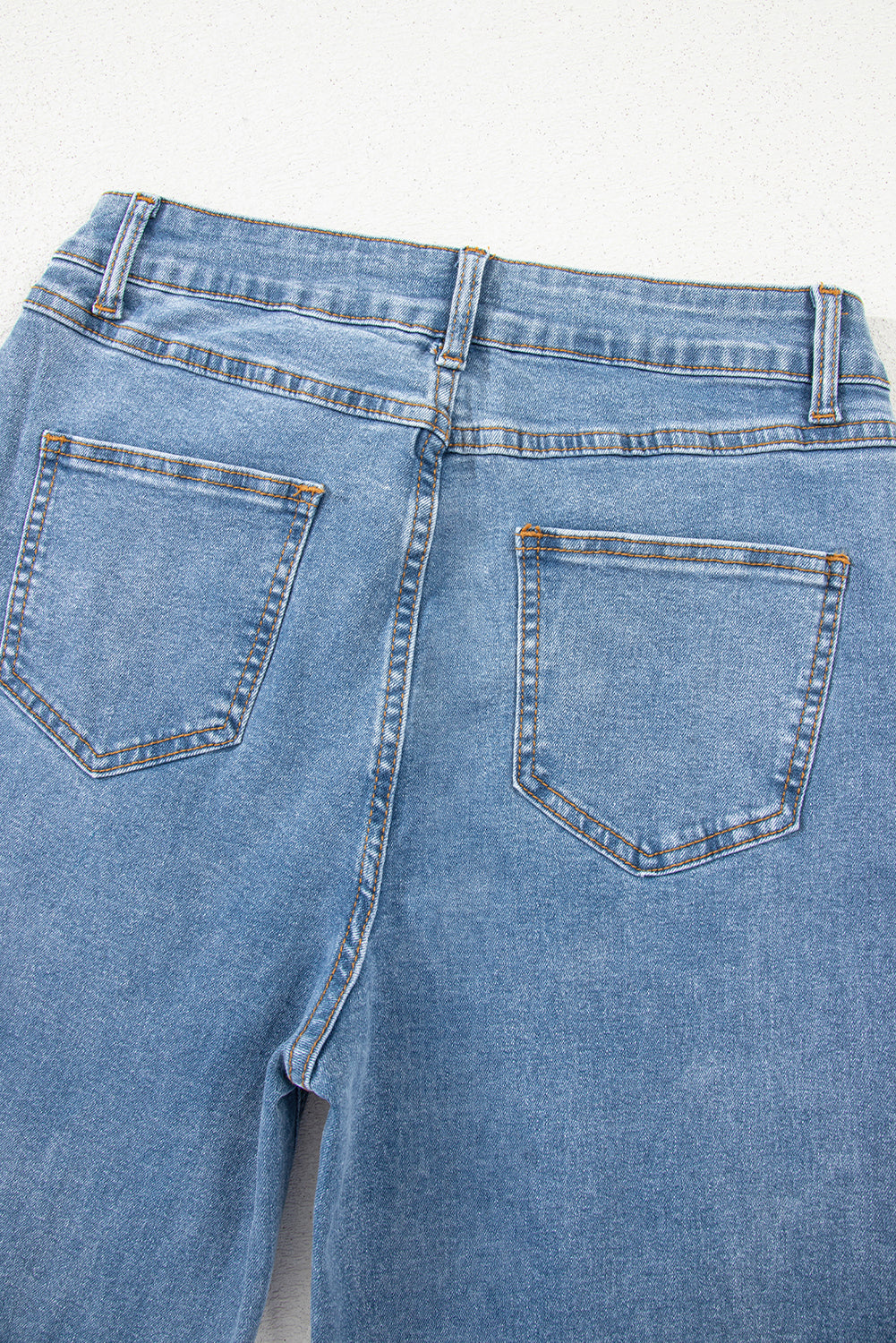 Sky Blue Mid Rise Asymmetrical Waist Wide Leg Jeans