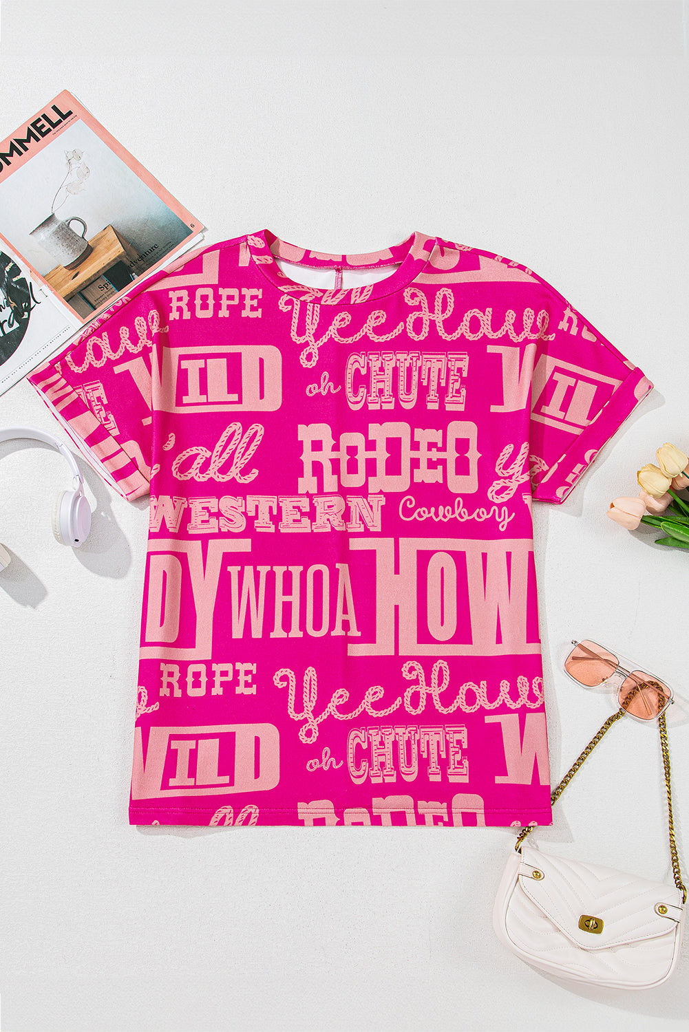 Turquoise Vintage Letter Print Graphic Loose Tee