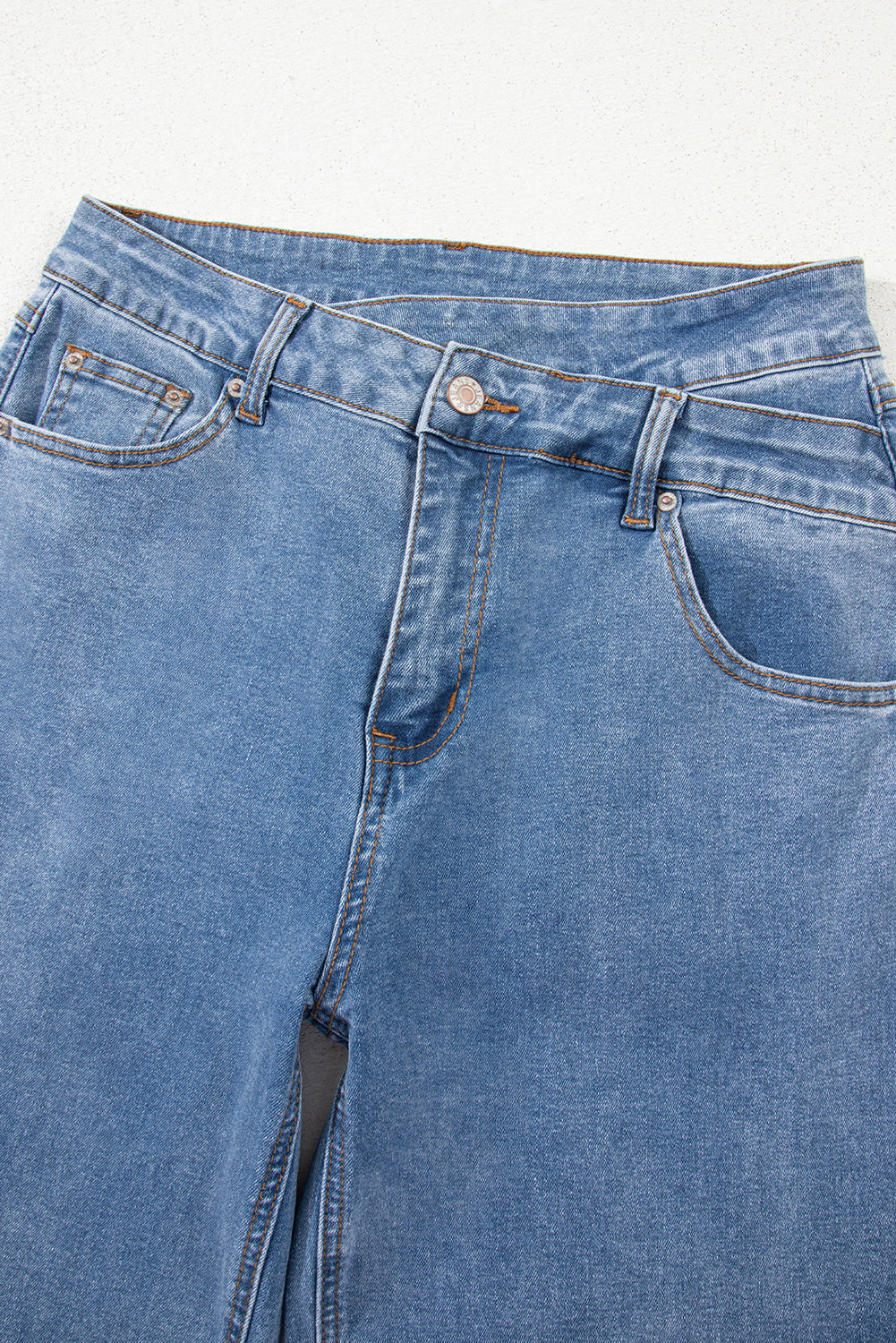 Sky Blue Mid Rise Asymmetrical Waist Wide Leg Jeans