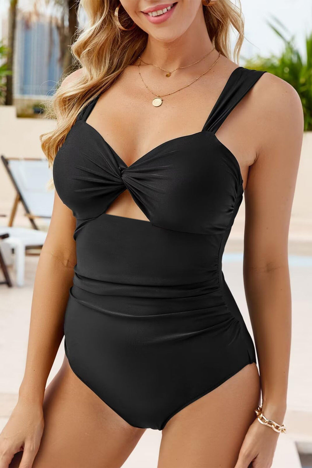 Black Cut Out Twist Bowknot Backless One Piece Swimsuit