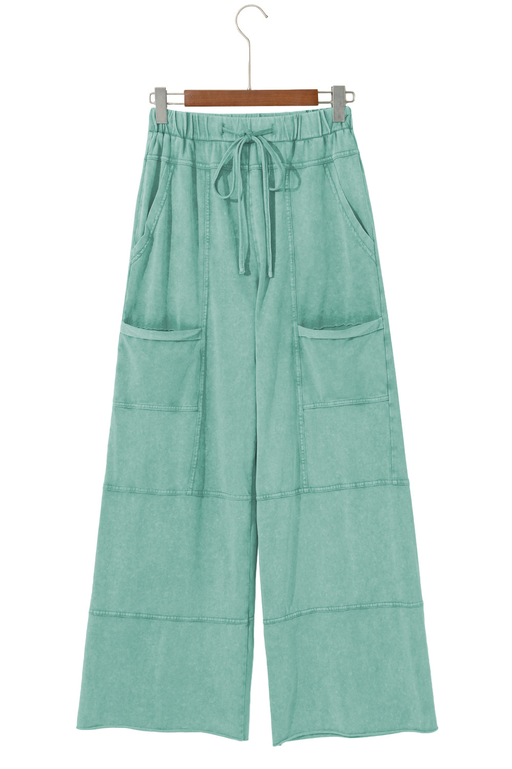 Black Mineral Wash Exposed Seam Wide Leg Cargo Pants