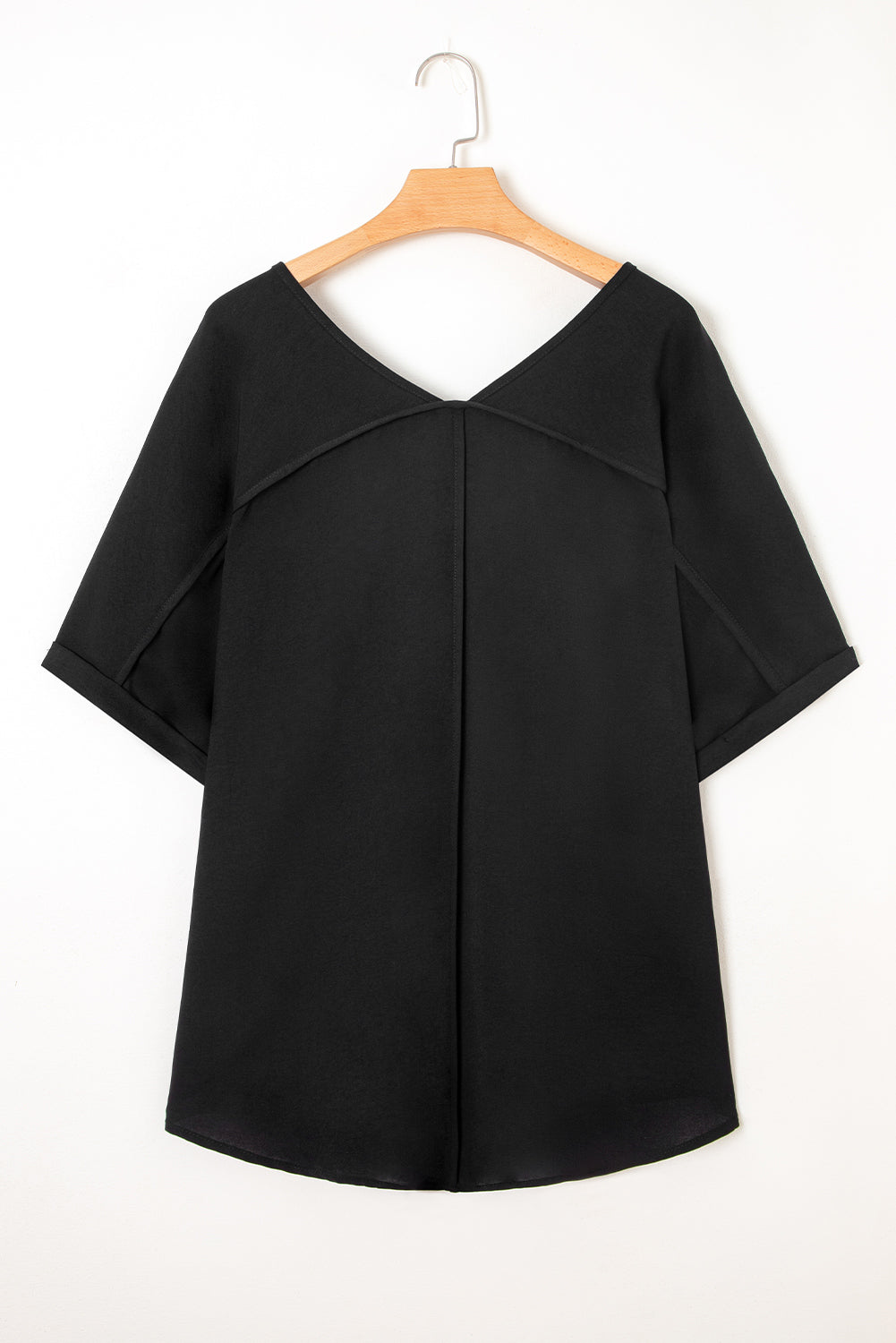Black Seamed Back High Low Hem V Neck Plus Size Tee