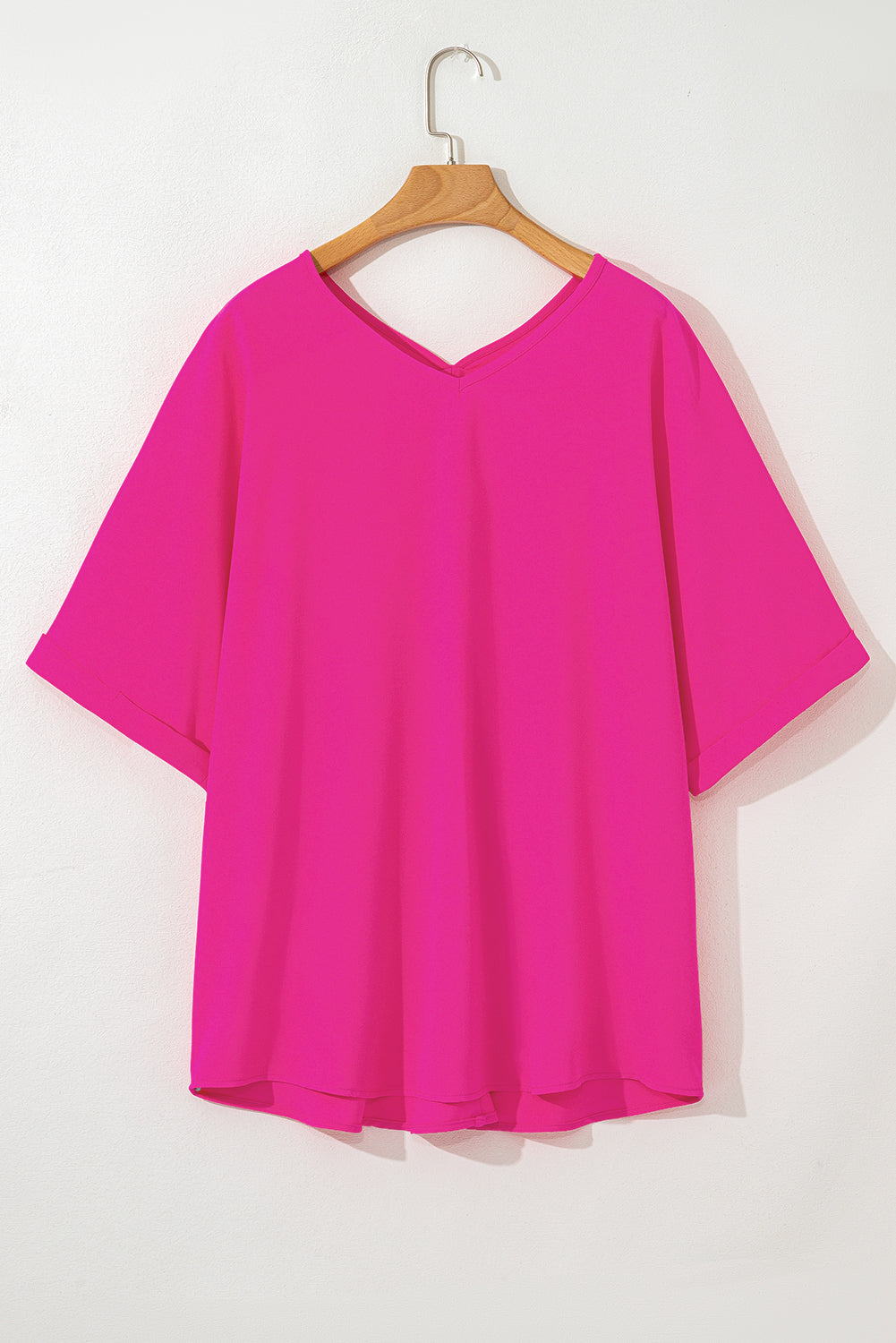 Black Seamed Back High Low Hem V Neck Plus Size Tee