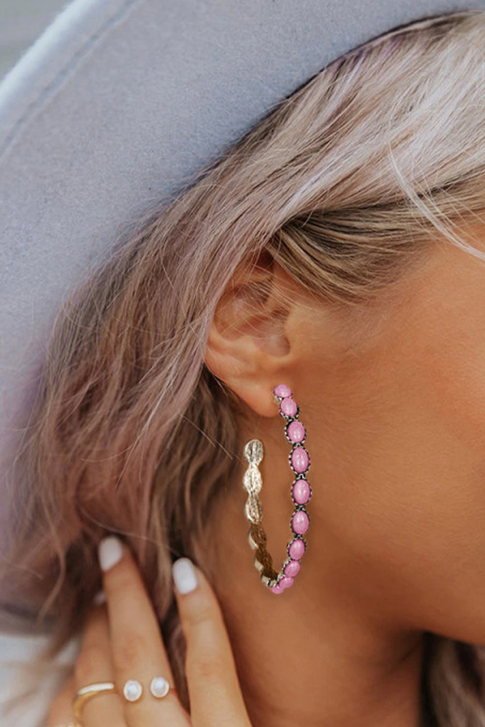 Black Turquoise Big Circle C Shaped Earrings