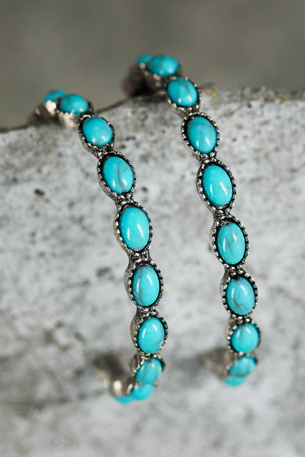 Black Turquoise Big Circle C Shaped Earrings