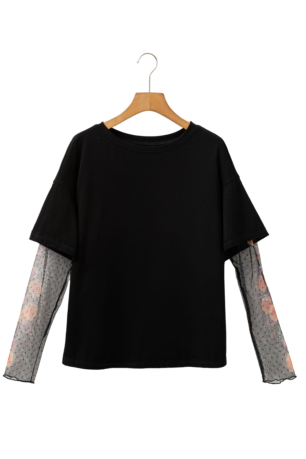 White Floral Mesh Patchwork Sleeve Fake Two-Piece Top