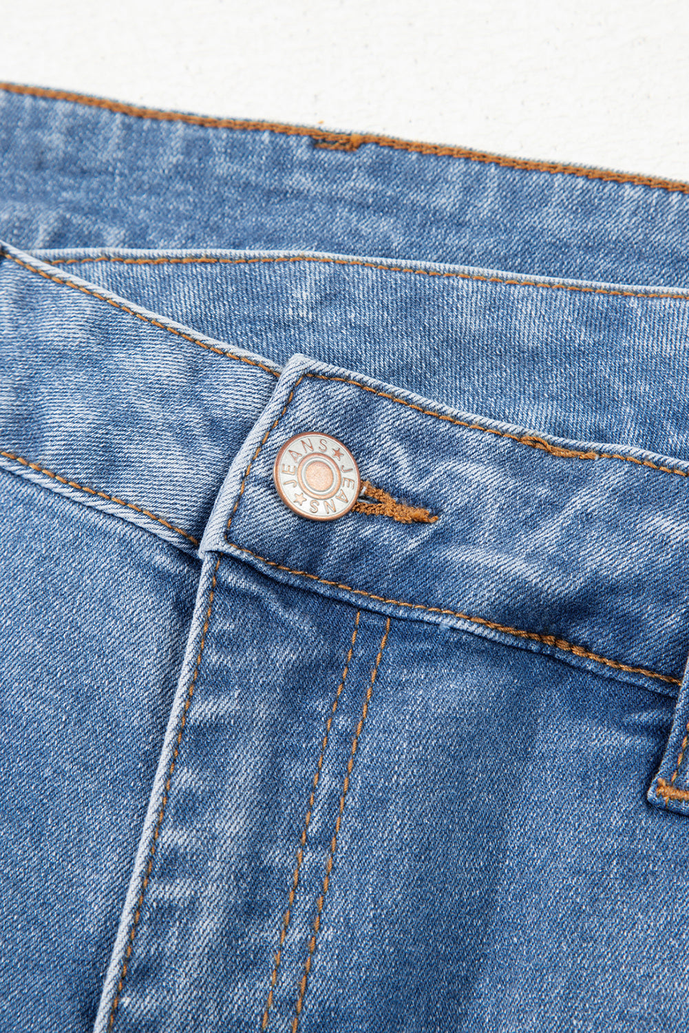 Sky Blue Mid Rise Asymmetrical Waist Wide Leg Jeans