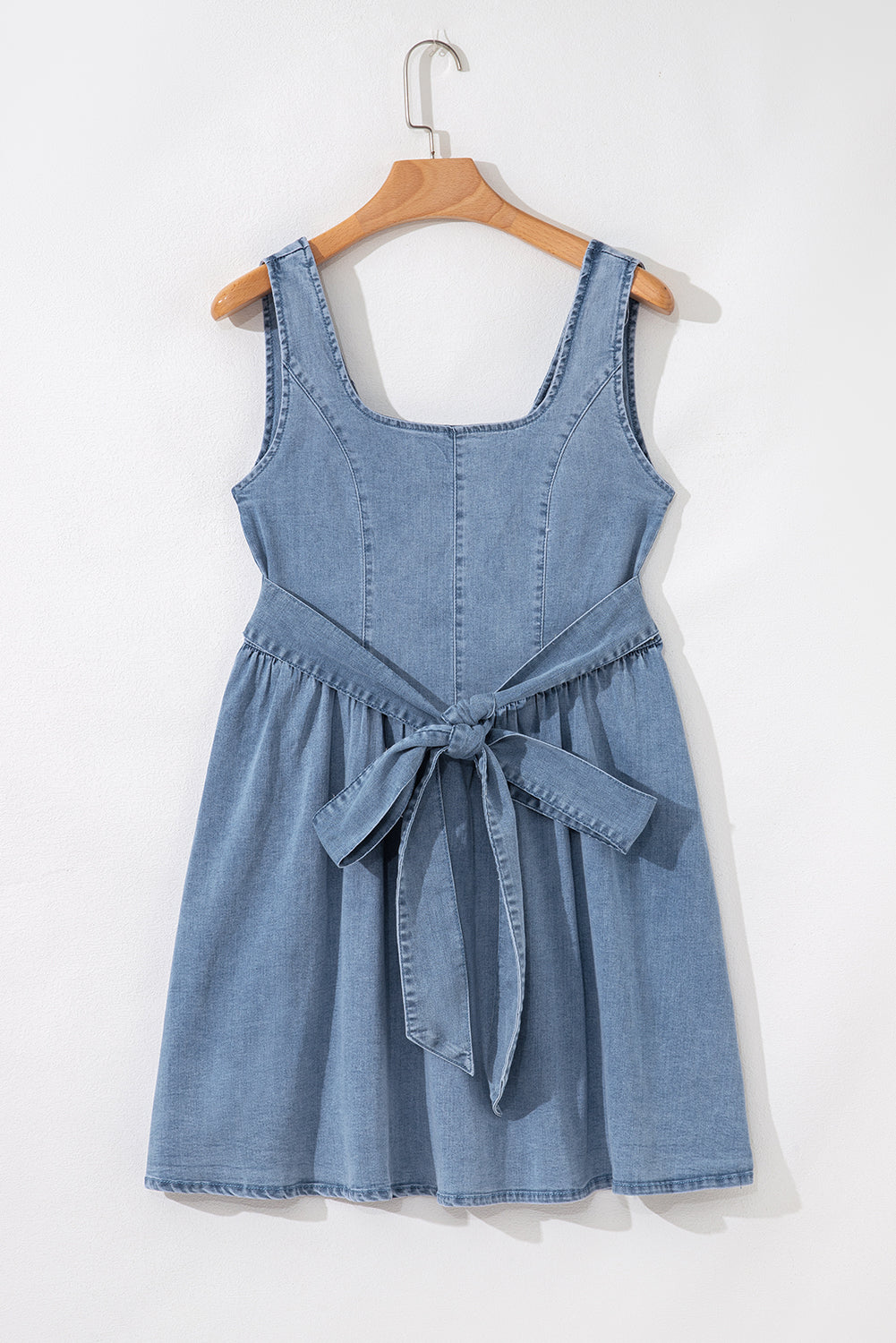 Sail Blue Bowknot A-line Sleeveless Denim Dress