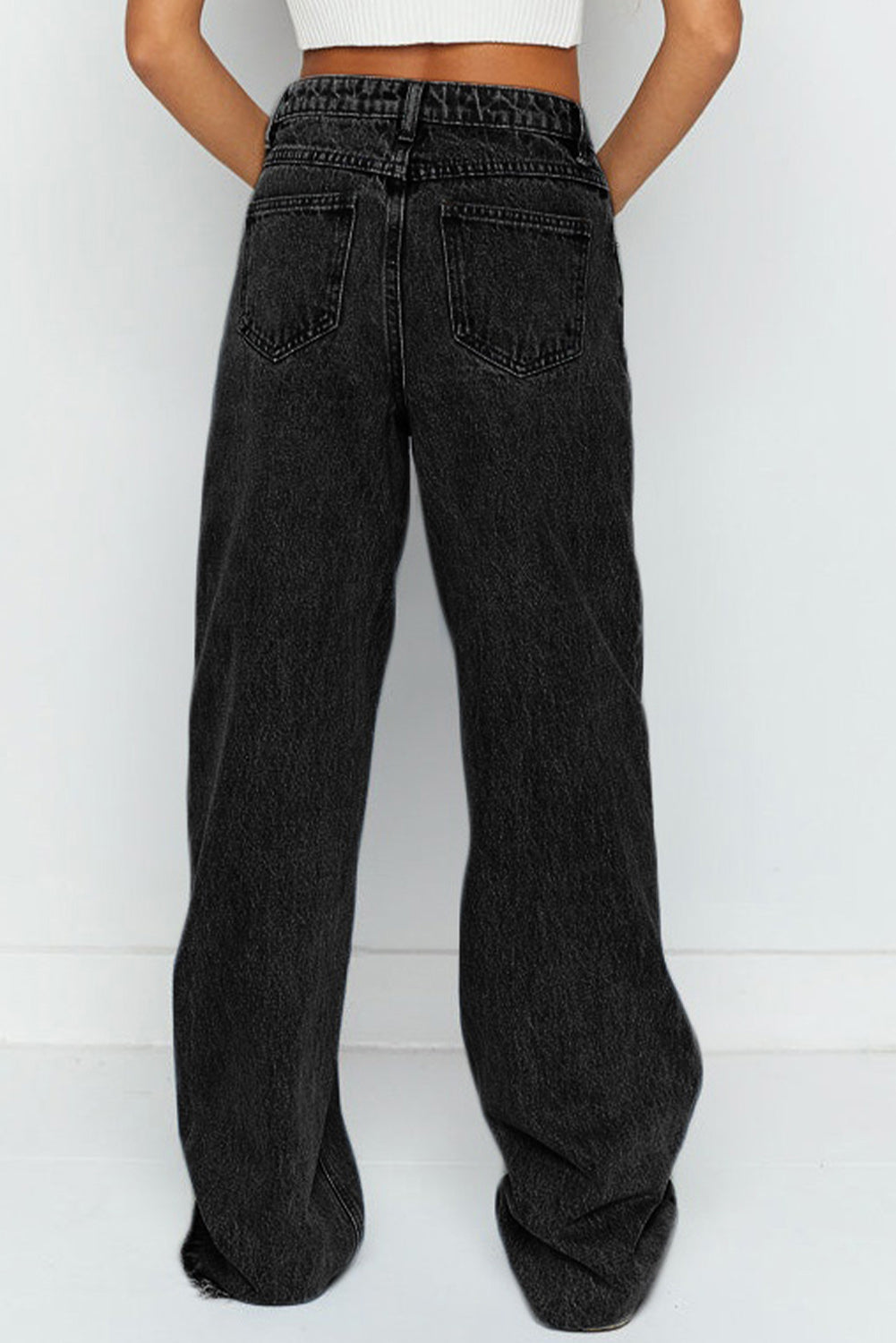 Sky Blue Mid Rise Asymmetrical Waist Wide Leg Jeans