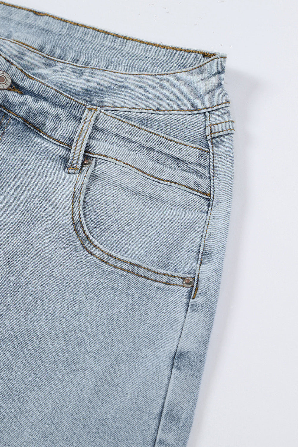 Sky Blue Mid Rise Asymmetrical Waist Wide Leg Jeans