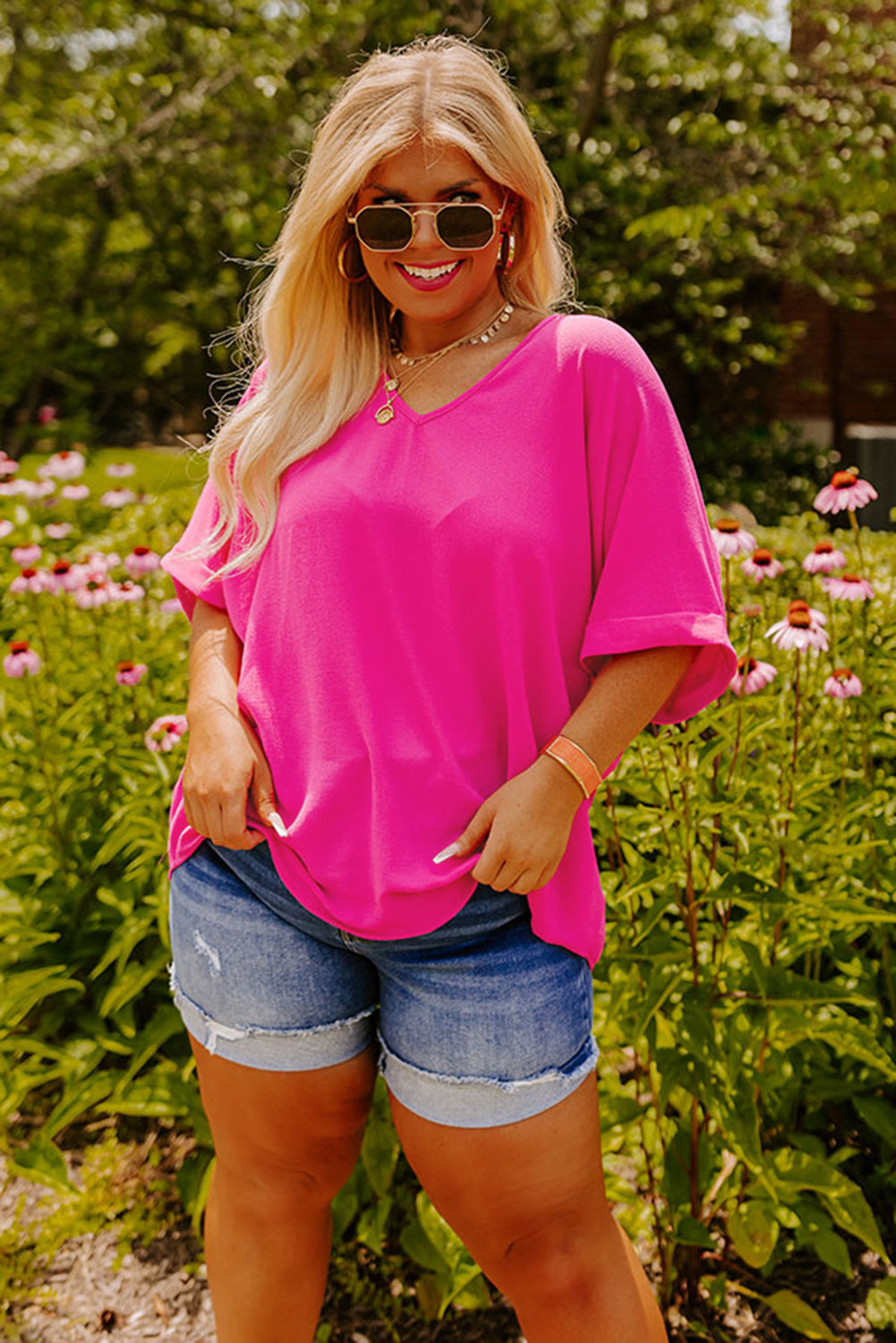 Black Seamed Back High Low Hem V Neck Plus Size Tee
