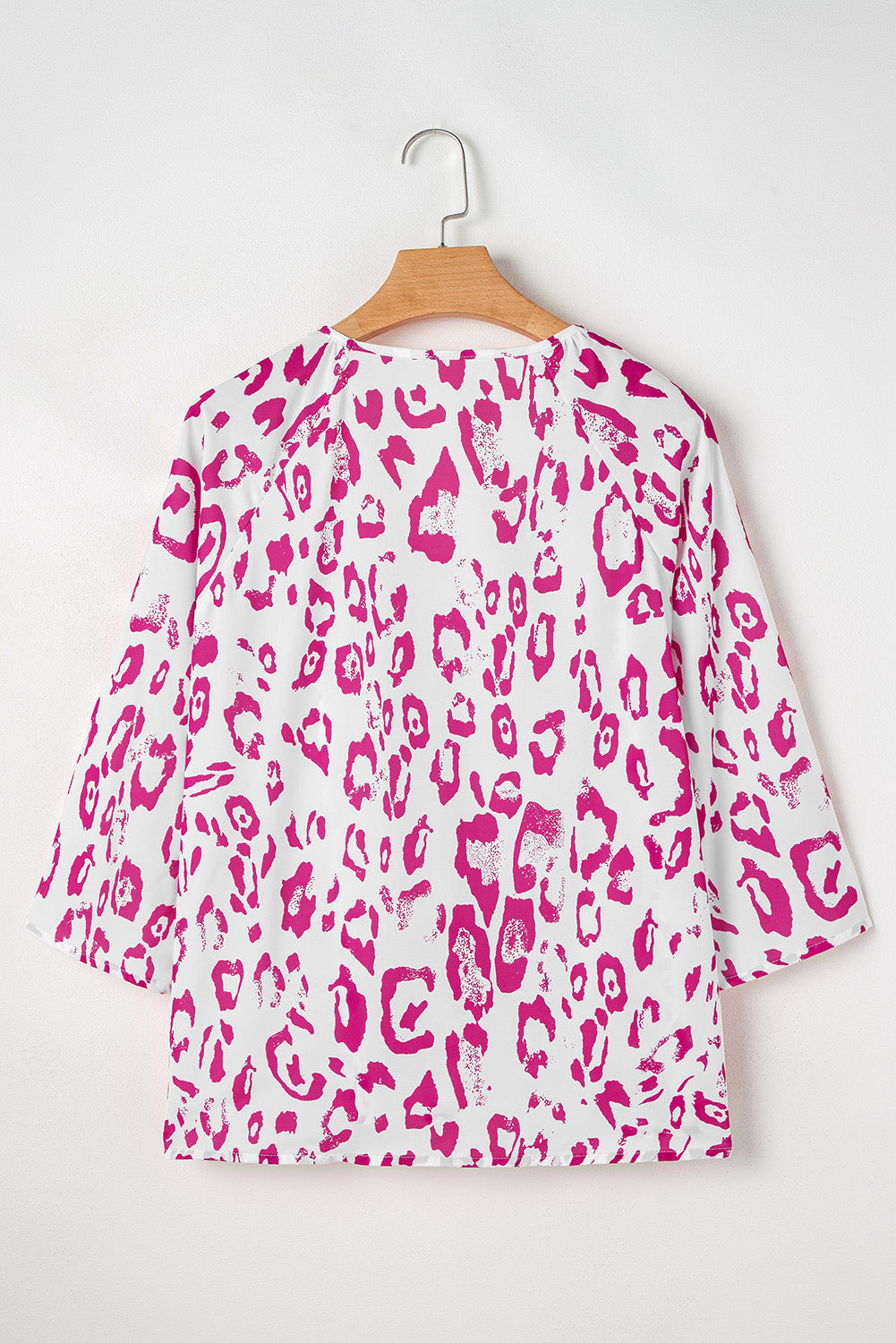 Black Leopard Print V Neck 3/4 Sleeve Blouse