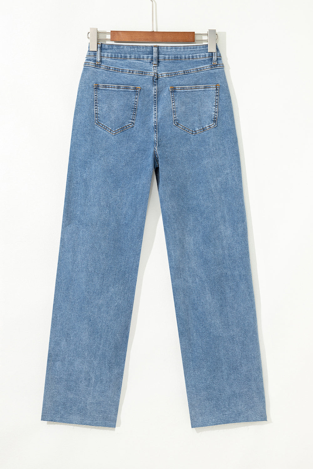 Sky Blue Mid Rise Asymmetrical Waist Wide Leg Jeans