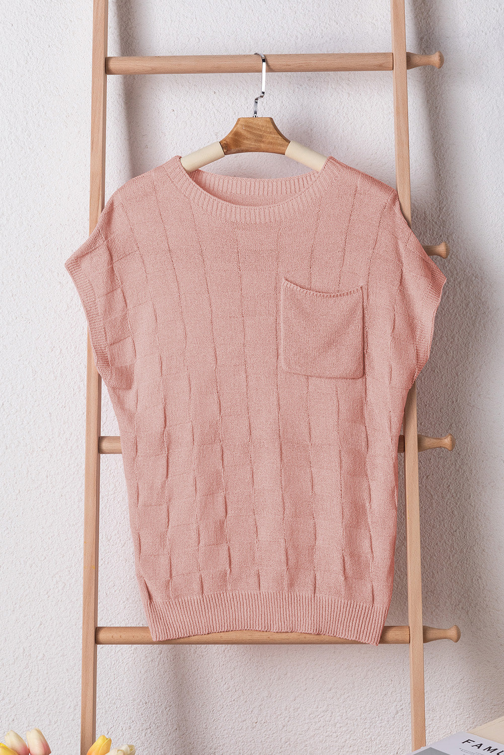 Black Lattice Textured Knit Short Sleeve Baggy Top