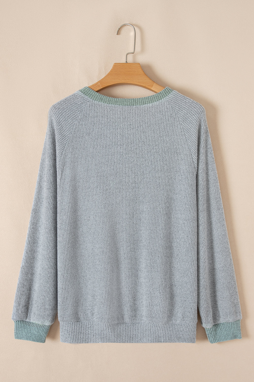 Black Contrast Ribbed Loose Fit Henley Top