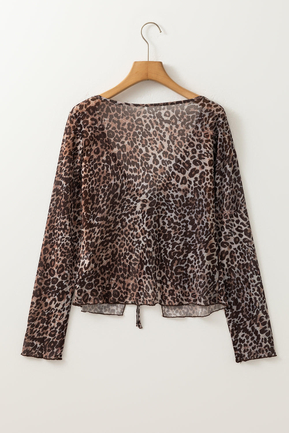 Multicolour Leopard Sheer Mesh Lace Up V Neck Long Sleeve Top