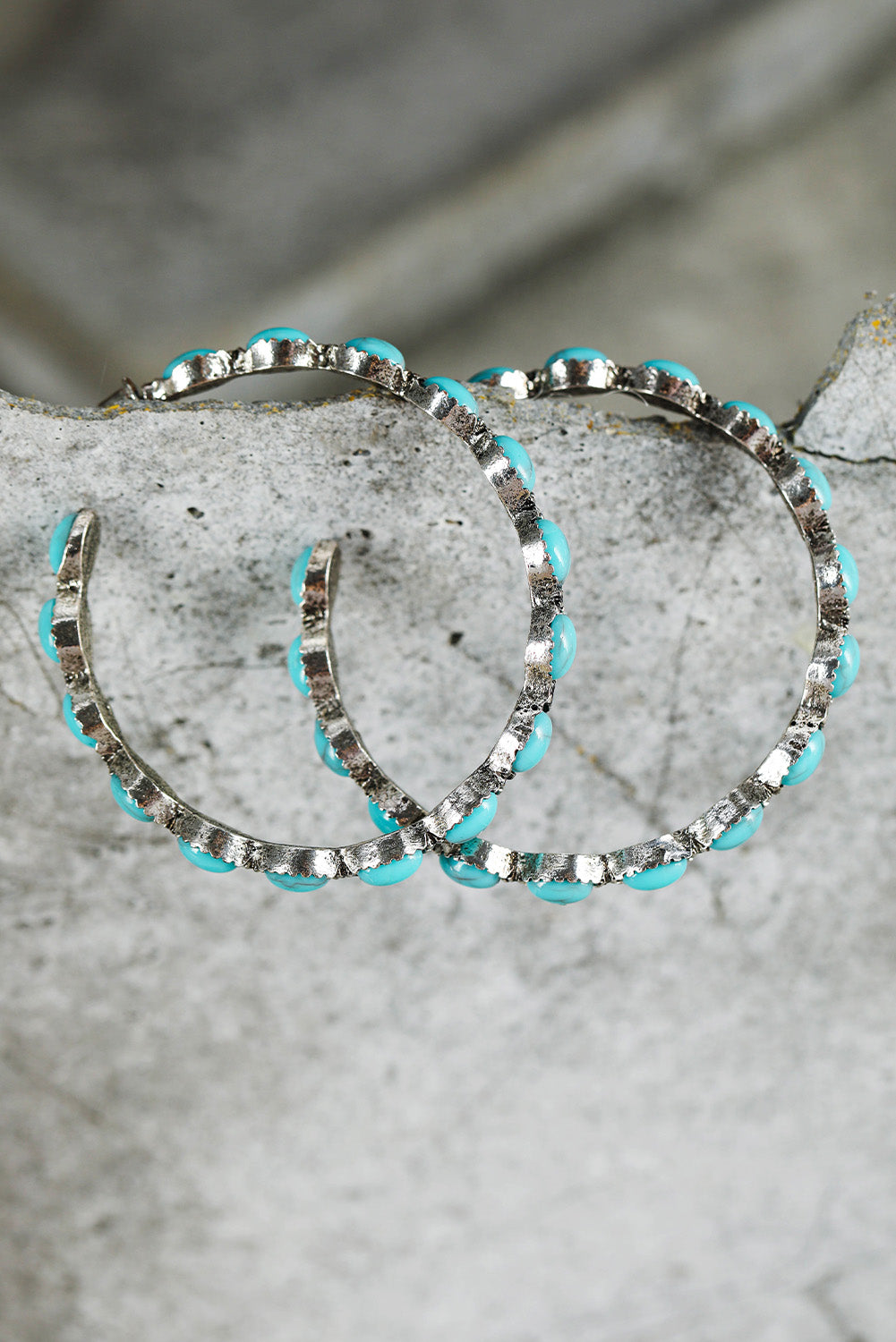 Black Turquoise Big Circle C Shaped Earrings