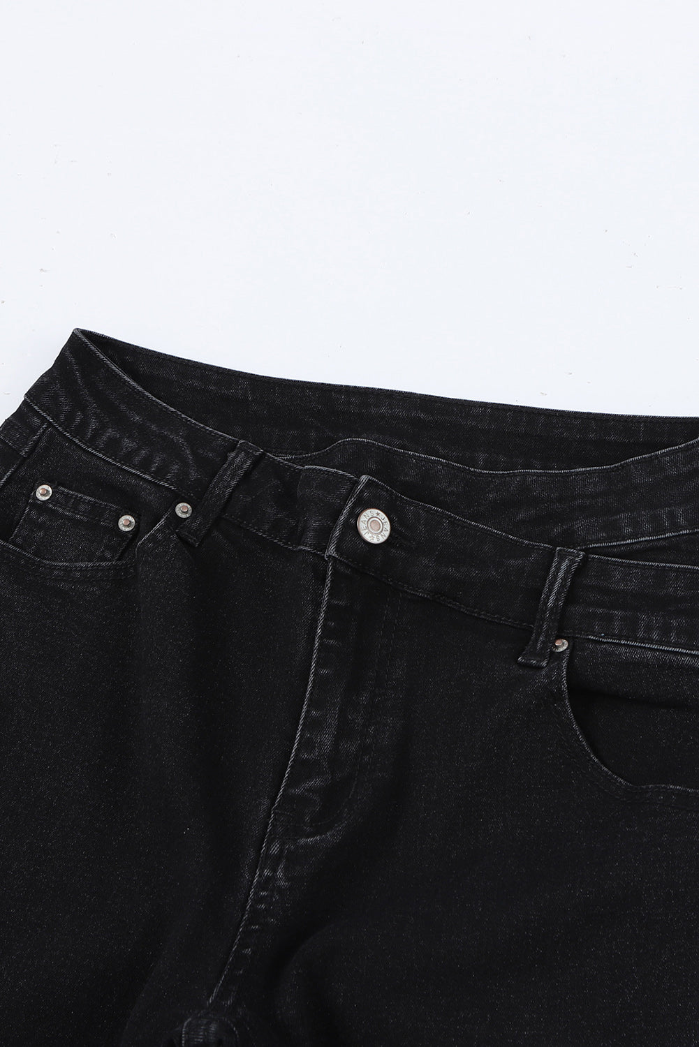 Sky Blue Mid Rise Asymmetrical Waist Wide Leg Jeans