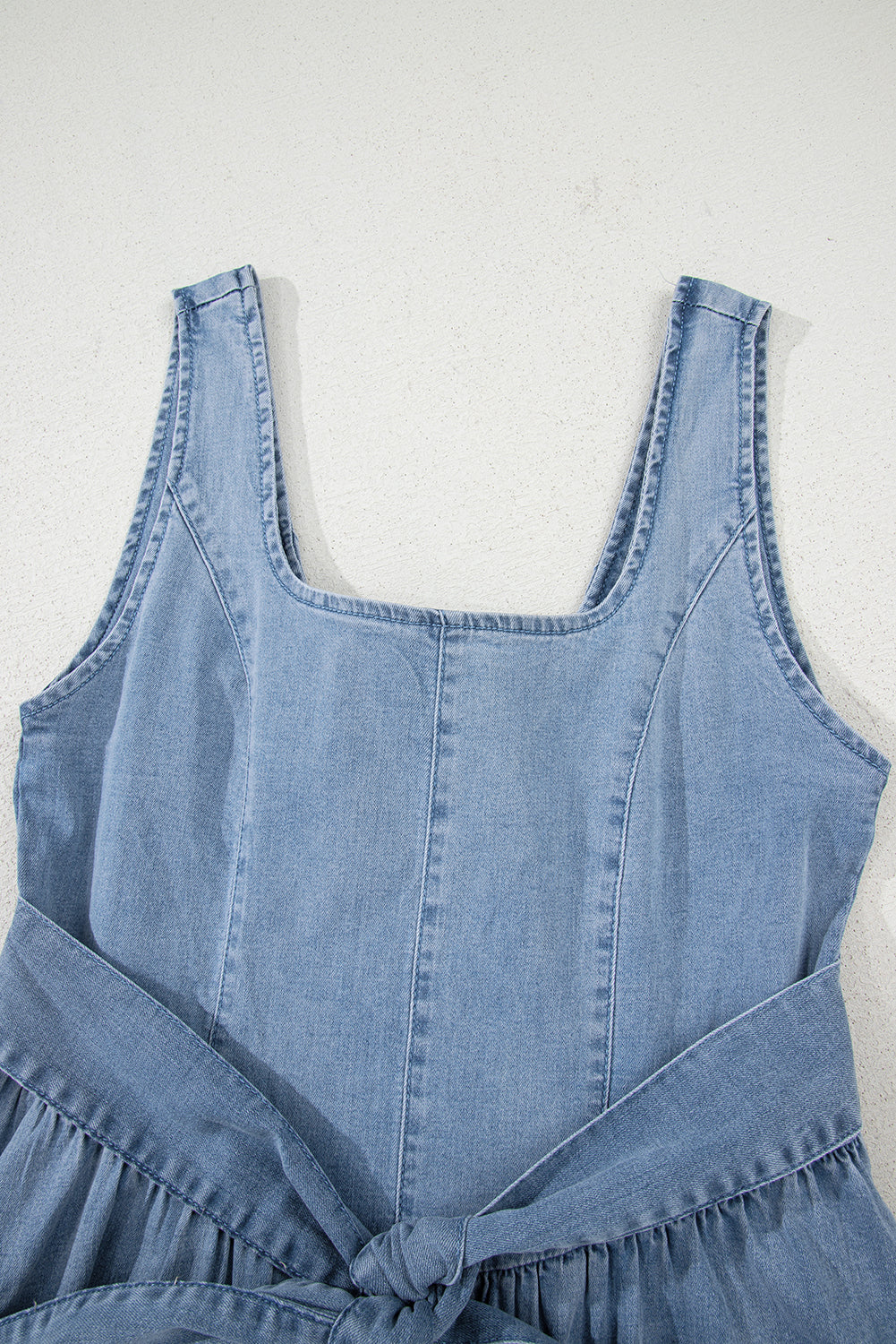 Sail Blue Bowknot A-line Sleeveless Denim Dress
