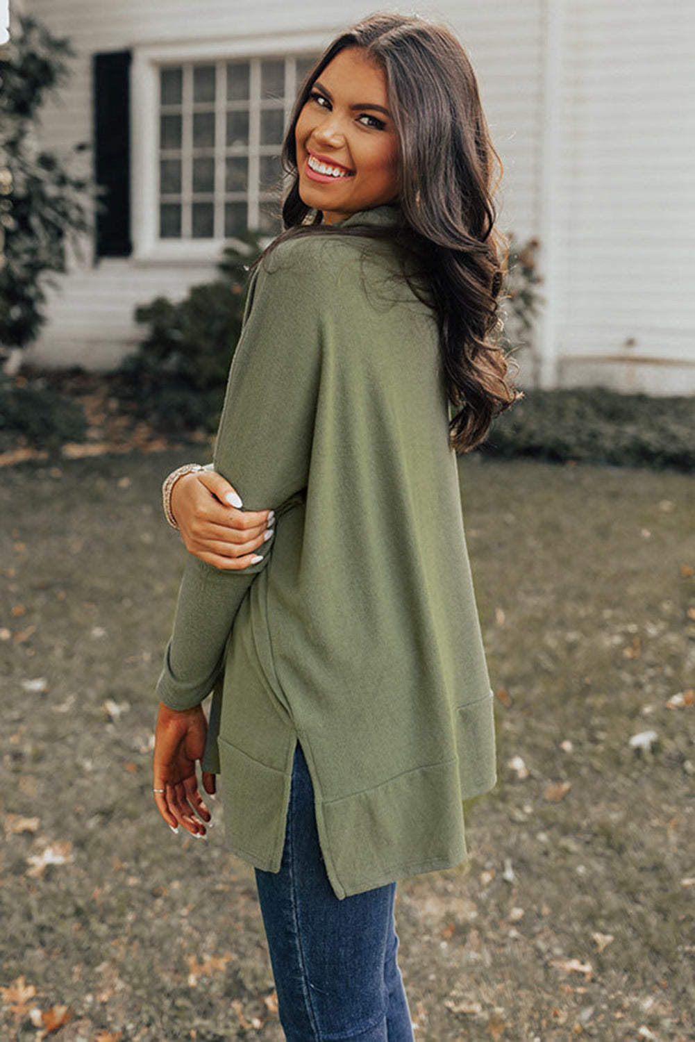 Black Cowl Neck Loose Fit Tunic Long Sleeve Top