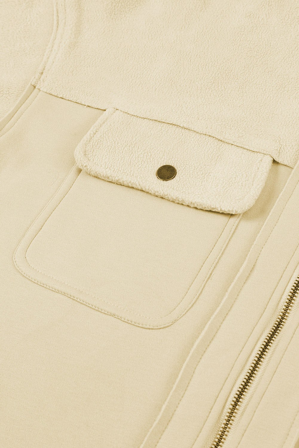 Tan Bishop Sleeve Zip Up Flap Pockets Hoodie Jacket