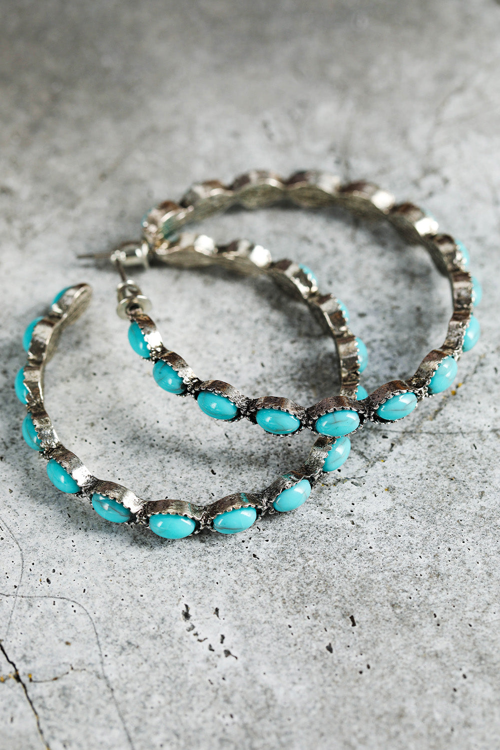 Black Turquoise Big Circle C Shaped Earrings