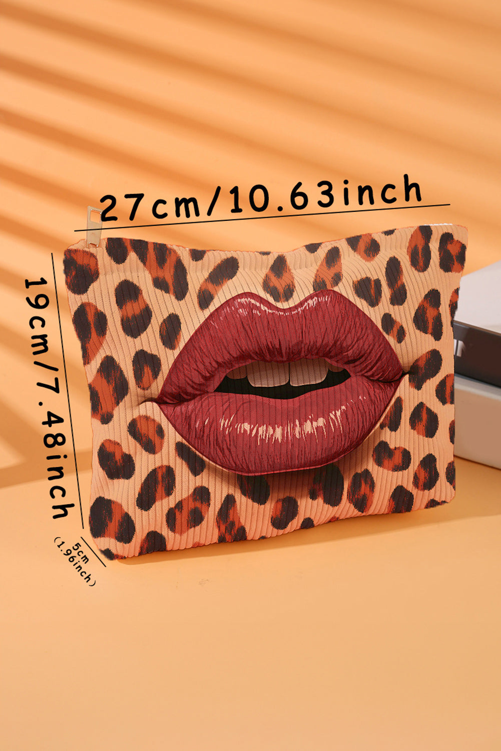 Brown Leopard Red Lips Makeup Bag