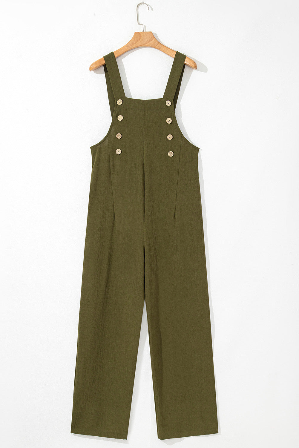 Jungle Green Solid Color Button Straight Leg Overall