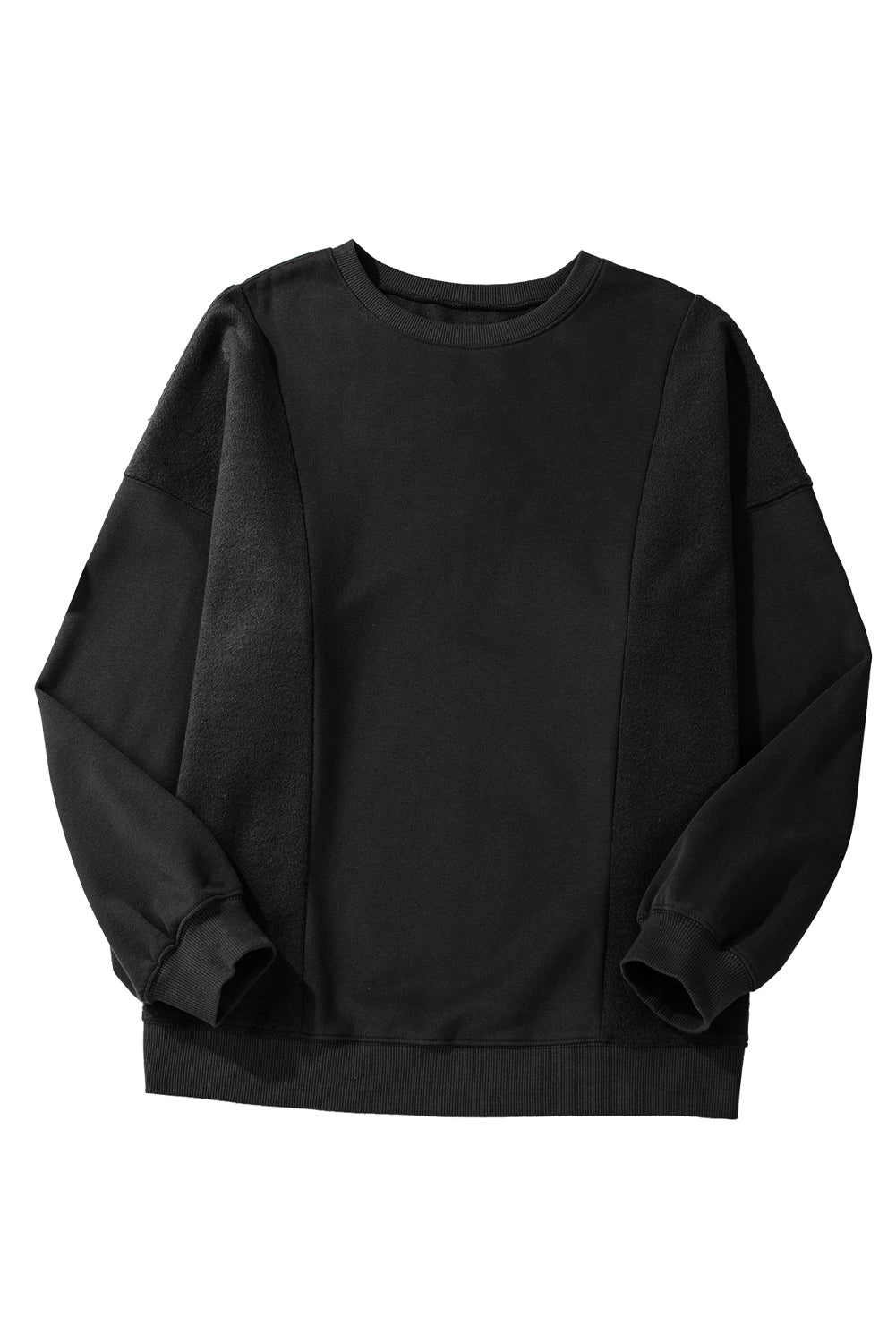 Black Loose Patchwork Crewneck Plus Size Sweatshirt