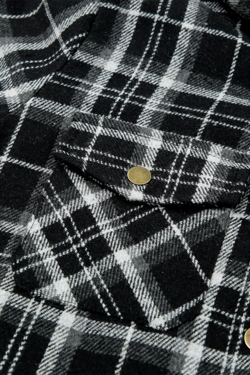 Black Snap Button Sherpa Lined Hooded Flannel Jacket