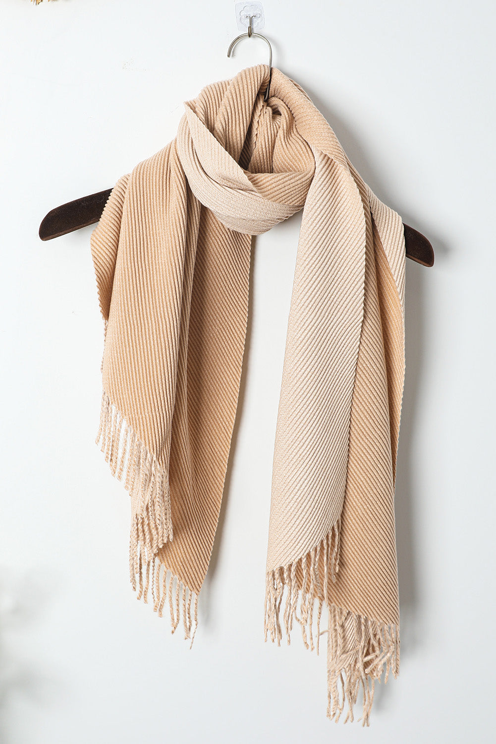 Khaki Bohemian Fringe Trim Textured Scarf