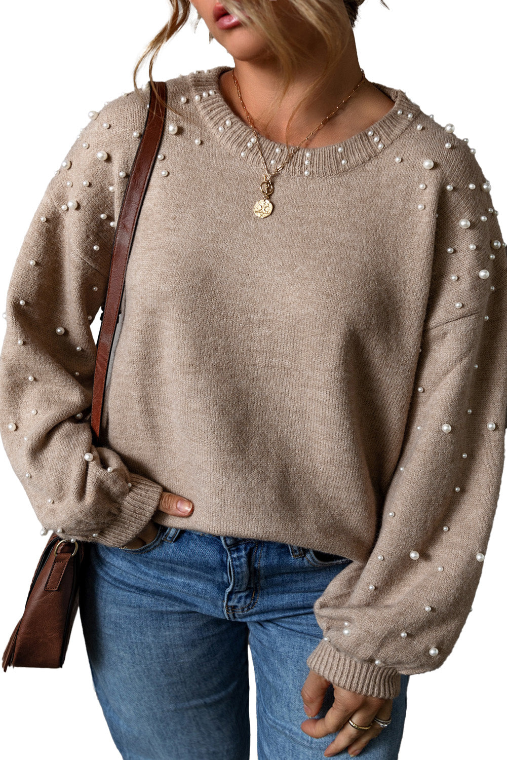 Smoke Gray Plus Size Pearl Pullover Sweater