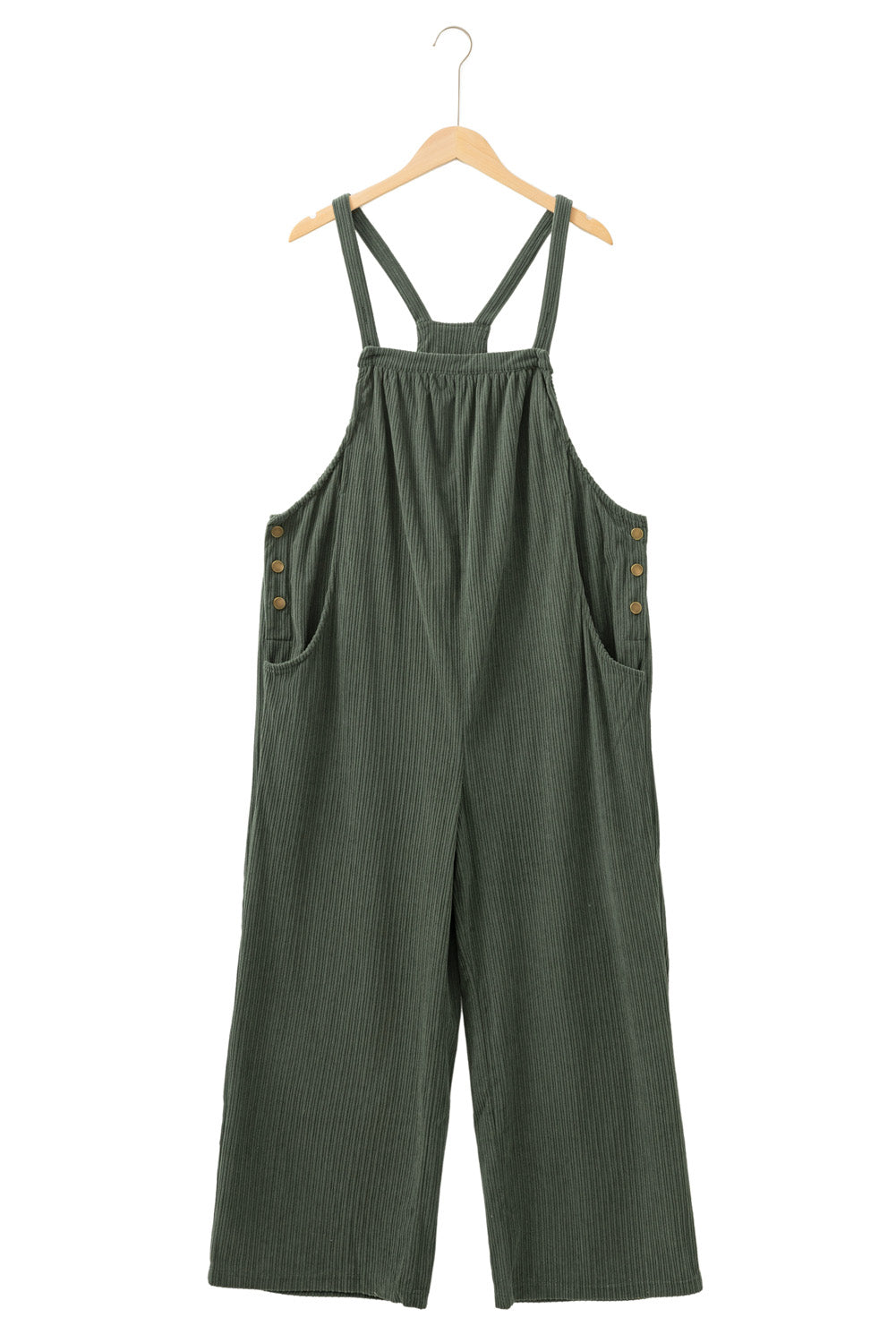 Jungle Green Plus Size Side Pockets Corduroy Overall