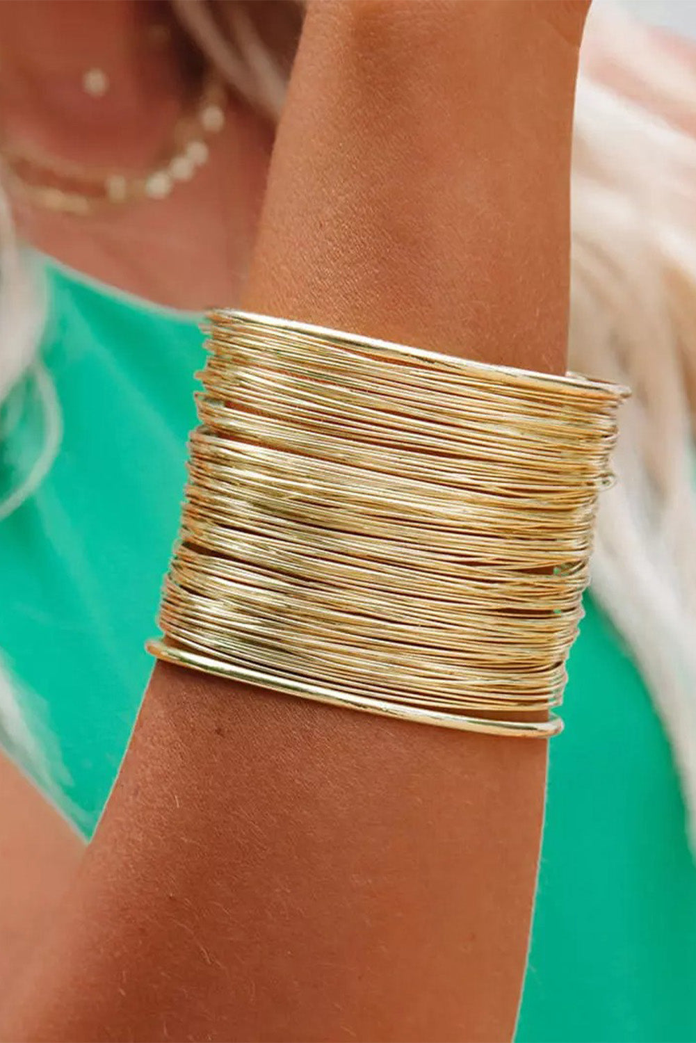 Gold Casual Metal Open Cuff Layered Wire Bracelet