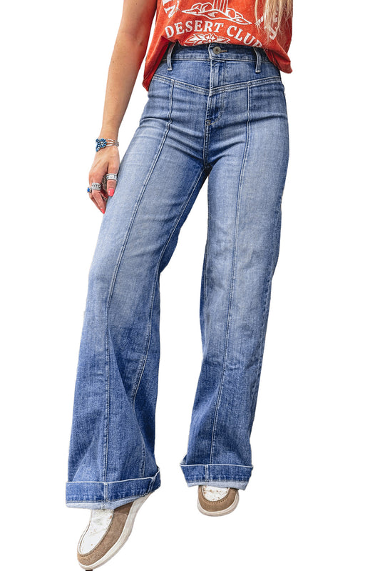 Beau Blue Tailored Center Seam Detail High Rise Jeans