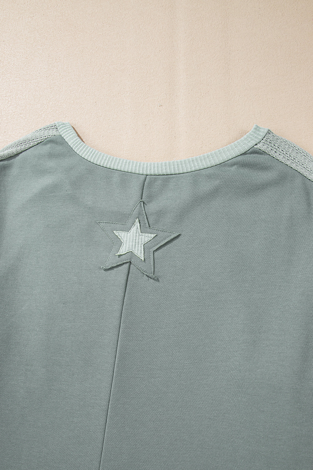 Mist Green Stars Patchwork Round Neck Plus Size Top