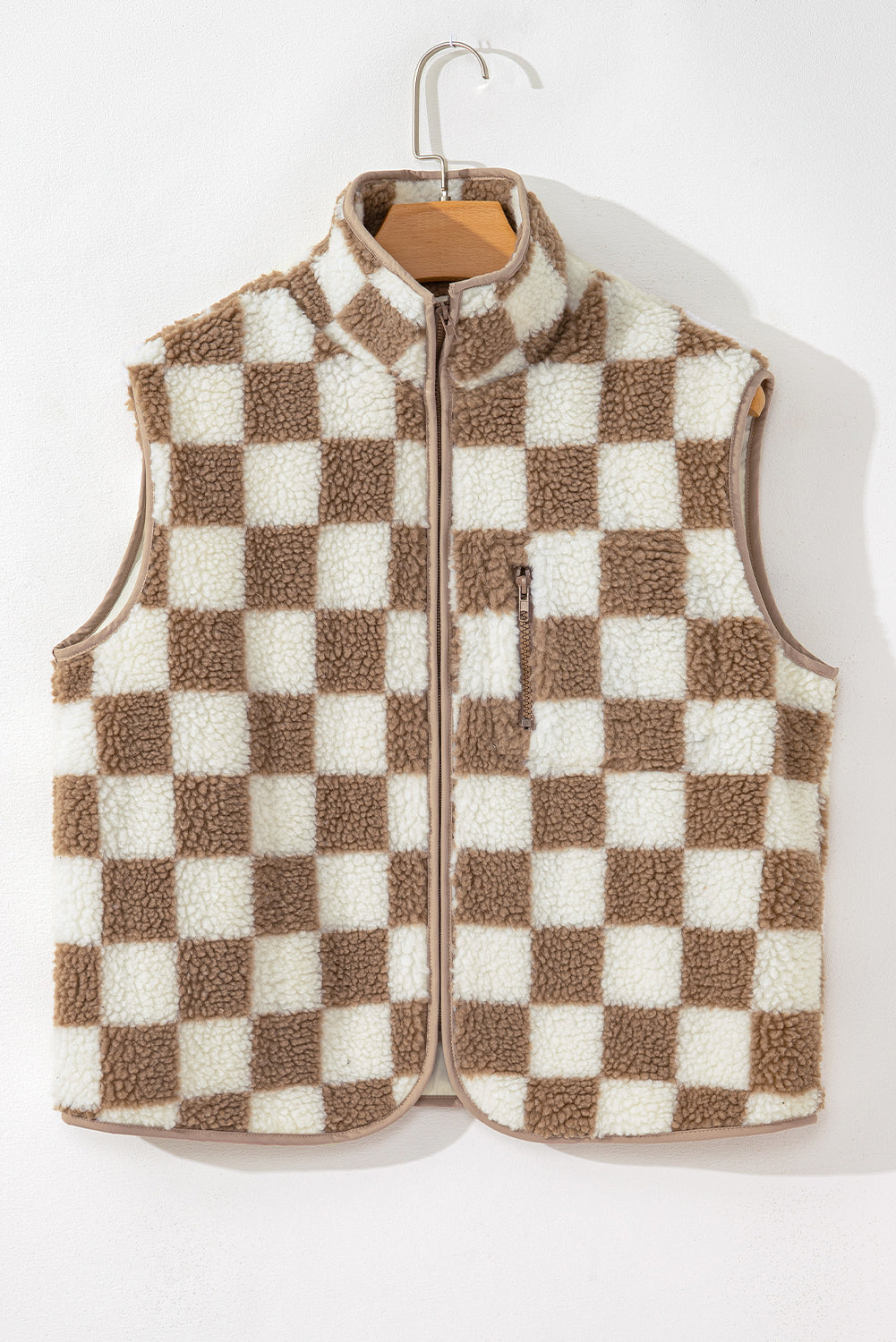 Black Checkered Sherpa Collared Jacket Vest