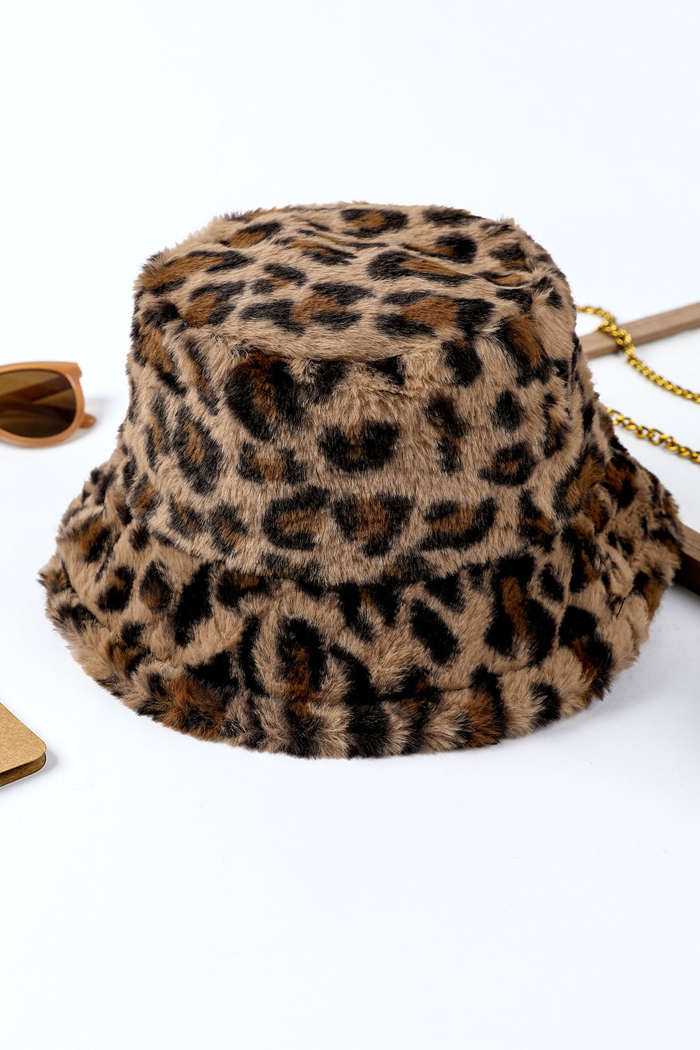 Thai Curry Leopard Plush Wide Brim Winter Fisherman Hat